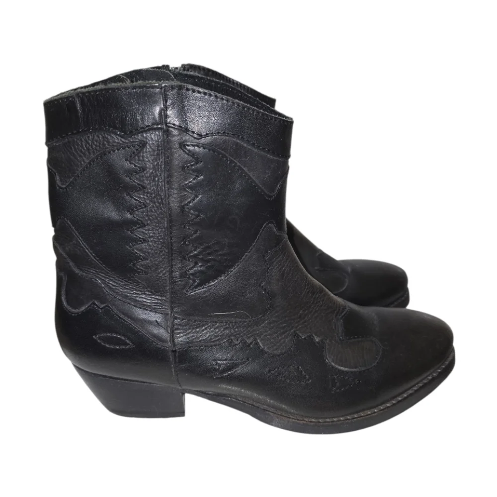 Sketchers Small Town Leather Western Ankle Boots 8 Burnish Toe Black Comfort - Picture 4 of 8